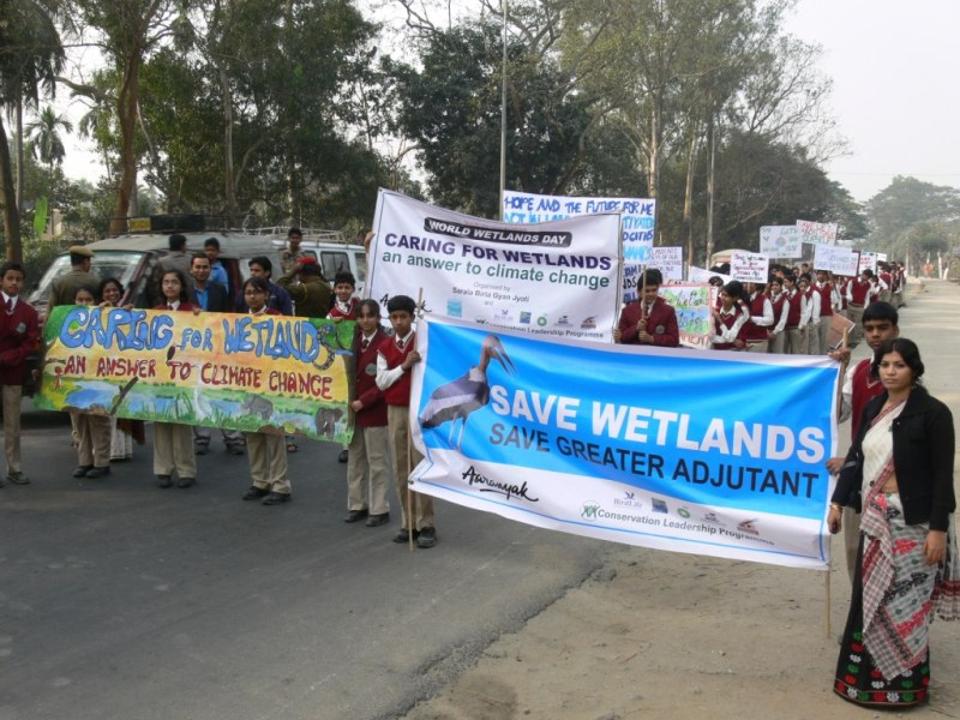 Over 380 students take out a rally for conservation of the once-reviled hargila in Assam.